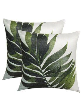 Oussum Cushion Cover Cotton Sofa Pillow Case Tropical Leaf Printed Set of 2